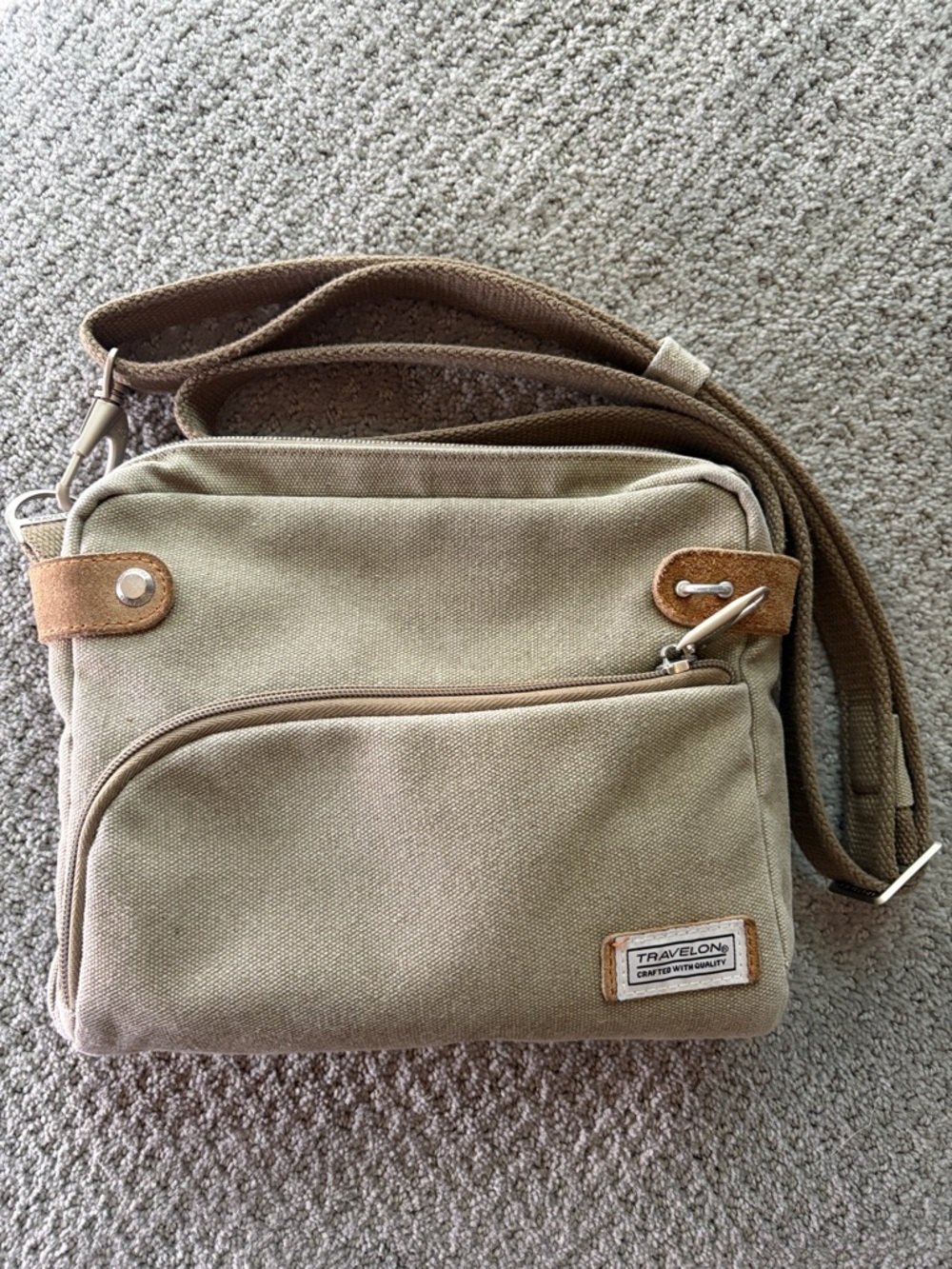 Travelon Khaki Canvas Crossbody Bag